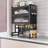 GHuBafy 2-Tier Over The Sink Dish Drying Rack with Cover, Kitchen Storage Organizer Dish Rack Above, Sink Rack for Countertop Space Saving, Multifunctional Plate and Bowl Organizer(65cm/25.6in)