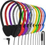 Maeline Bulk Classroom Student Headphones with Microphone, On Ear Stereo Headphones with Mic for Kids Online Learning, Library, School, Airplane, Travel - 3.5mm Plug - 20 Pack