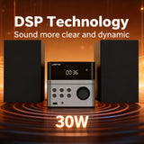Compact Micro Hi-Fi Stereo System with CD Player, Bluetooth, FM Radio, USB Playback, Aux-Input & Earphone Output, 30W Stereo Sound, Remote Control