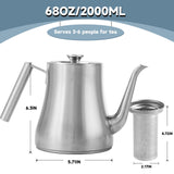 GURUDAR 68OZ/2000ML Stainless Steel Teapot with Removable Infuser, Stovetop Safe Tea Maker Water Kettle for Loose Leaf & Tea Bags, Silver