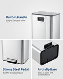 Garvee Space-Saving Bedroom Trash Can, 4 Gallon Small Trash Can with Soft-Close Lid, Foot Pedal & Removable Inner Bucket, Silver