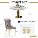 SSLine White Faux Marble Round Dining Table Set for 4 with Velvet Chairs