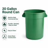 Getzi 6 Pack 20 Gallon Green Round Commercial Trash Can, Heavy-Duty Plastic Waste Bin
