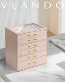 VLANDO 6 Layer Jewelry Box for Women, Glass Lid Jewelry Organizer with 6 Drawers for Necklaces Rings Earrings Bracelets - Toffee