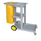 This Janitorial Housekeeping Cart on Wheels Cleaning Cart with Vinyl Bag Heavy Duty Commercial 3-Tier Janitorial Cart for Hotel Service Shopping Centres Office,Gray
