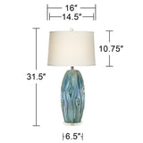 Possini Euro Design Eneya 31" Tall Large Modern End Table Lamps Set of 2 Blue-Green Ceramic Off-White Shade Living Room Bedroom Bedside Nightstand House Office Home Reading (Colors May Vary)