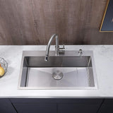 VESLA HOME 30 inch Drop in Kitchen Sink, Topmount Single Bowl 304 Stainless Steel Handmade Satin Finish Kitchen Sinks with Dish Grid and Strainer