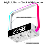 AGEK Digital Alarm Clock Wireless Charger, Dimmable Small Bedside Lamp with Alarm Clock for Bedrooms Home Office Touch Control RGB Night Light Nightstand Lamp for Men Teen