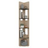 Tuhome Home 71" Tall Corner Standard Bookcase with 5 Open Storage Shelves, Closed Back, Freestanding Living Room, Office or Bedroom Storage (Model M7), Coastal Oak/Wenge