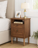 Apetaccat Nightstand, Boho Night Stand with 1 Drawer, Modern Side Accent Table with Open Shelf, Wooden Top Bedside End Table for Bedroom, Living Room, Walnut