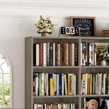 HOSTACK 71" Tall Triple Wide Bookshelf with Storage Drawers & Doors, Grey