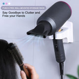QruiLanTu Hair Dryer Holder Wall Mounted Self Adhesive with Cord Organizer Hands Free Hair Dryer Holder for Bathroom Countertop Blow Dryer Organizer(White)