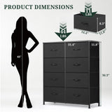 8-Drawer Dresser for Bedroom, Anti-Tip Tall Storage Organizer Chest of Drawers with Wooden Top and Metal Frame Fabric Bins for Closet, Living Room, Hallway, Entryway, Black
