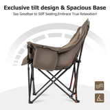 Overmont Oversized XL Camping Chair for Adults - 400lbs Support Heavy-Duty Padded Folding Chair with Side Pocket Cup Holder Cooling Bag for Outdoor Sports Garden Beach Fishing Lawn Khaki 2pcs