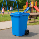Getzi Blue 95-Gallon Wheeled Rectangular Trash Can with Hinged Lid