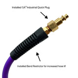 SYXQT Hybrid Air Hose(PVC) 1/4-Inch x 25FT,Air Compressor Hose 300 PSI Heavy Duty,Kink Resistant,All-Weather Flexibility with 1/4-Inch Industrial Air Fittings and Bend Restrictors,Purple