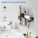 HOHOWU Hair Dryer Holder Wall Mounted,Blow Dryer, Curling Iron, Straightener Holder 3 in 1 Bathroom Metal Hair Tool Organizer Rack-BLACK-1