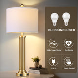 MOUVOVO 28" Tall Modern Table Lamps Set of 2 with USB C+A Ports and AC Outlet, 3 Way Touch Metal Bedside Lamps for Bedroom, Gold Nightstand Lamps for Living Room