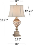 Barnes and Ivy Luke 33 3/4" Tall Large Traditional End Table Lamps Set of 2 LED Night Light Gold Silver Finish Mercury Glass Living Room Bedroom Bedside Nightstand House Office Off-White Shade