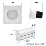 LUXRITE 3 Inch LED Regressed Trimless Spotlight, Push N’ Lock, 5 CCT Selectable (2700K-5000K), 15W, 950 Lumens, CRI 90, Dual Dimming (0-10V/Triac), 120-277V, ETL Listed, Damp Rated, Round (4 Pack)
