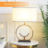 YUJUNDZSW 24” Tall Gold Modern Metal Table Lamp with Rectangular Fabric Shade and Marble Black Base Simple Desk Lamp