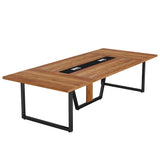 Tribesigns 8FT Conference Table Set of 2, Large Meeting Podcast Table for 10 People, Business Style Wooden Training Table with Strong Metal Frame for Office Conference
