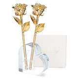 Forever Rose Set of 2 Roses Dipped in 24K Gold with “I Love You” Heart Vase