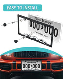 NJNYLLC Mountain License Plate Frames - Plastic Car Tag Holders with Raised Mountain Design, White on Black, 2 Pack 2 Hole with Screws & Caps, Mountain Vinyl Sticker Included