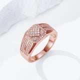 Oseew Round Cut Moissanite Rings Wedding for men Hip Hop Iced Out Luxury Men's Moissanite Ring sterling silver/ 10k 14k 18k gold square frame Design (rose gold)