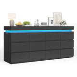 HAUOMS 12 Drawer Dresser with LED Light, Black Modern Chest of Drawers for Bedroom,Long Dresser with Drawers for Living Room, Entryway, Hallway