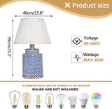 GLOWZE Hand-Painted Chinese Ceramic Table Lamp - Traditional Bedside Desk Nightstand Light for Bedroom
