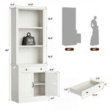 Foxemart 80" Tall Bookshelf with Drawer and Doors, Rustic White Bookcase