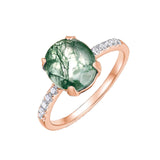 Oseew Natural Moss Agate Ring for Women 10K/14K/18K Solid Gold/Sterling Silve Oval Cut Green Moss Agate with Lab Diamond Engagement Ring Personalized Rose Gold Wedding Promise Ring