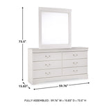 Signature Design by Ashley Anarasia Traditional Smooth-Gliding 6-Drawer Dresser and Mirror with Safety Stop, White