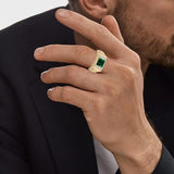 Oseew Created Emerald Ring for Men Sterling Silver/10k 14k 18k solid gold Square Emerald Gemstone Engagement Ring Promise Ring for Him Men’s Fine for Him Husband Anniversary