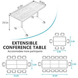 Folding Conference Table for 8 People, Flip Top Thicken Grey Tabletop, BlackWoodGrain Meeting Desk for Conference Rooms Offices (61.0")