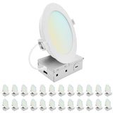 LUXRITE 6 Inch LED Recessed Light, ECO Backlit Mini Panel Spotlight, 5CCT 2700K-5000K, 1400 Lumens, High Output, 15 Watts, Dimmable, IC Rated, Wet Rated, ETL Listed, Energy Star, Round (24 Pack)