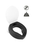 KMINA 4 Inch Soft Raised Toilet Seat with Lid, 300 lb Capacity, Fits Round & Compact Elongated Bowls up to 15" Wide, Tool-Free Clamp-On Riser, Black