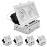 LUXRITE 2-Head Regressed Gimbal LED Recessed Spotlight, 360°+15° Adjustable, 5CCT 2700K-5000K, CRI90, 30W, 2000 Lumens, 60° Beam Angle, Rectangular White Finish, Dual Dimmable, IC & Wet Rated (4 Pack)