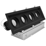 LUXRITE 4-Head Regressed Gimbal LED Recessed Spotlight, 360°+15° Adjustable, 5CCT 2700K-5000K, CRI90, 60W, 4000 Lumens, 60° Beam Angle, Rectangular Black Finish, Dual Dimmable, IC & Wet Rated