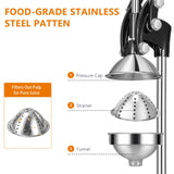 TONGCHANT XXL Cast Iron Juicer Hand-Press for Orange Lemon Lime Pomegranate Grapefruit Citrus with Dual Pattern & Stainless Steel Cup, Heavy-Duty Manual Juicer for Large fruits, Black
