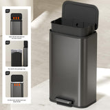 Trash Can - Stainless Steel Garbage Cans with Step-On Pedal, Removable Inner Bucket