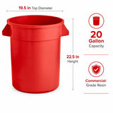 Getzi 6 Pack 20 Gallon Red Round Commercial Trash Can