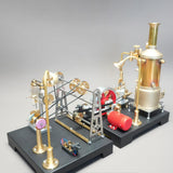 MechPuConToy Steam Engine Model with Boiler and GF-01 Workshop DIY Kit, SE-03 Full Metal Stationary Mill Beam Engine Steam Engine Model Kit That Works with Generator and Lamp Stand (65PCS)