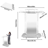 Transparent LED Acrylic Podium with Wheels and Vertical Reading Platform, 46" Lectern for Church and Classrooms