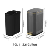 KSSKSS 2.6 Gallon Slim Bathroom Trash Can with Soft Close Lid, 10L Stainless Steel Garbage Can with Removable Liner Bucket, for Narrow Spaces, Bathroom, Bedroom (Gray)