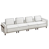 146" Cloud Modular Sectional Sofa,Oversized Deep 4 Seater Couch with Armrests Wooden Legs,Comfy Thicked Cushion Upholstered Sofa for Living Room Bedroom,White