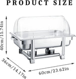 XAWSOP Electric Buffet Server 9L Chafing Dish Set for Wedding Catering Party Stainless Steel Visible Buffet Server Warmer with Food Pan,Frame,Lid and Fuel Holder,1Pcs,4pcs,1pcs