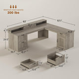 L Shaped Desk with Drawers, Farmhouse Corner Computer Desk, Wood Office Desk with File Drawers with Storage