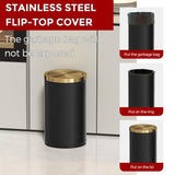 LEASYLIFE Black and Gold Bathroom Trash Can,Bathroom Garbage can with Swing Lid，Small Trash Can with Flipping Lid, 4.8gal Garbage cans for Bedroom,Living Room, Guest Room,Office,Hotel(4.7gal-Black)